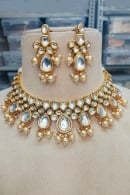 Golden Alloy Necklace Set with Pearl