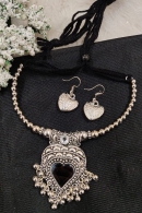 Heart Shaped Pendant Oxidised Necklace Set