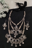 Antique Silver Oxidised Layered Necklace Set