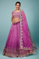 Boysenberry Purple Shaded Lehenga in Georgette with Sequins Work and Cold Shoulder Blouse