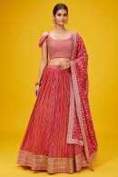 Red and Pink Georgette Flared Sequinned Lehenga