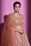 Nude Brown Georgette All Over Floral Embroidered Lehenga