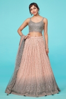 Tropical Peach and Ash Grey Shaded Lehenga with Embroidery and Sequins Work