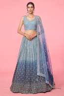 Berry Blue Ombre Sequinned Flared Lehenga in Georgette
