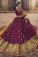 Purple Peacock Motif Woven Lehenga in Viscose with Embroidered and Sequins Border