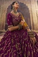 Purple Peacock Motif Woven Lehenga in Viscose with Embroidered and Sequins Border