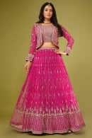 Rani Pink Bandhej Print Lehenga Set in Georgette with Embroidery and Jacket