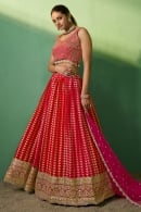Red and Pink Sequins Embroidered Lehenga in Georgette