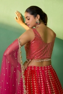 Red and Pink Sequins Embroidered Lehenga in Georgette