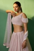 Baby Pink Applique Work Lehenga in Georgette with Cold Shoulder Blouse