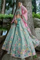 Mint Blue Viscose Sequinned Embroidery Floral and Bird Motifs Lehenga