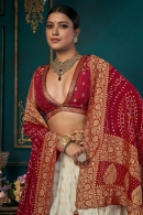 Pearl White Woven Lehenga in Art Silk with Contrast Border