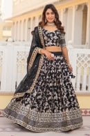 Viscose Jacquard Floral Woven Jaal Flared Lehenga with Sequins Work