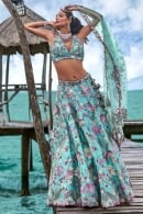 Turquoise Blue Organza Embroidered Lehenga with Sequins Work