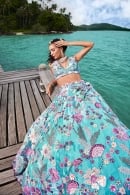 Turquoise Blue Organza Embroidered Lehenga with Sequins Work