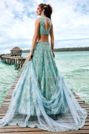 Turquoise Blue Sequins Embroidered Lehenga in Net
