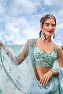 Turquoise Blue Sequins Embroidered Lehenga in Net