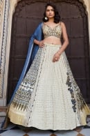 Off White Georgette Silk Printed Lehenga with Fancy Blouse and Mirror Work
