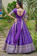 Purple Satin Sequin Embroidered Lehenga