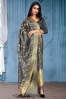 Dark Grey Banarasi Silk Floral Jaal Woven Dupatta