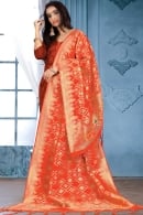 Orange Banarasi Silk Woven Dupatta with Golden Highlights