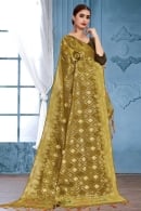 Olive Green Banarasi Silk Woven Dupatta with Golden Highlights