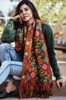 Pine Green Cotton Embroidered Dupatta with Fringes Border