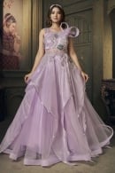 Lavender Purple Organza Silk Net Designer Gown