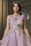 Lavender Purple Organza Silk Net Designer Gown