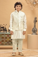 Cream Silk Kurta Pajama with Jacket