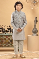 Grey Silk Kurta Pajama with Embroidered Jacket