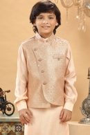 Peach Silk Kurta Pajama with Embroidered Jacket
