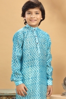Light Blue Silk Printed Kurta Pajama
