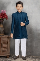 Rama Blue Imported Embroidered Indo Western Jacket Set