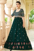 Teal Green Georgette Flared Anarkali Kurti with Embroidery