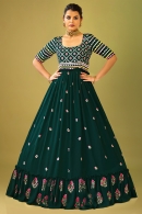 Teal Green Georgette Flared Anarkali Kurti with Embroidery