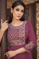 Rouge Pink Anarkali Kurti in Muslin with Embroidery and Sequins Work