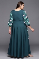 Teal Green Polyester Long Kurti with Floral Print