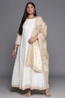 Off White Polyester Long Kurti with Dupatta
