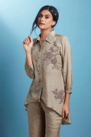 Art Silk High and Low Shirt Style Top and Pant with Dori Embroidery and Sequins Work