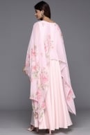 Pink Polyester Floral Printed Cape Style Kurti