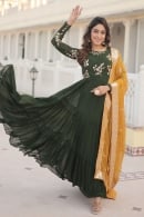 Georgette Flared Anarkali Kurti with Dupatta and Sequin Embroidery Bodice