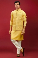 Light Yellow Silk Kurta Pajama with Jacket