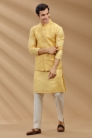 Light Yellow Silk Kurta Pajama with Jacket