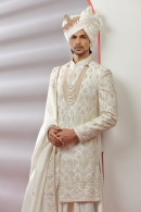 Off White Silk Sherwani with Embroidery