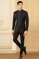Black Jodhpuri Suit in Rayon Satin