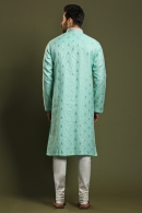 Aqua Green Jacquard Silk Woven Kurta Pajama