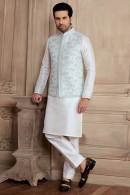 Kurta Pajama in Silk with Floral Embroidery Jacket