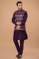 Magenta Kurta Pajama in Silk with Embroidery and Sequins Work Jacket