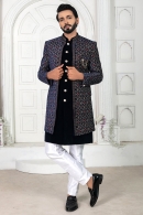 Black Velvet Indo Western Suit with Embroidery Jacket